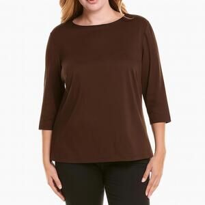 Lafayette 148 New York Carver Tee | Chocolate Brown Cotton Stretch Top Size 3X